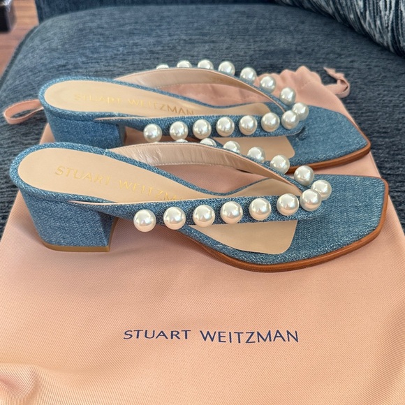 Stuart Weitzman Denim Pearl Mules - Picture 3 of 6